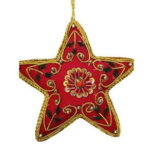 Zardozi Red Embroidered Heart Christmas Ornament Decoration Hanging